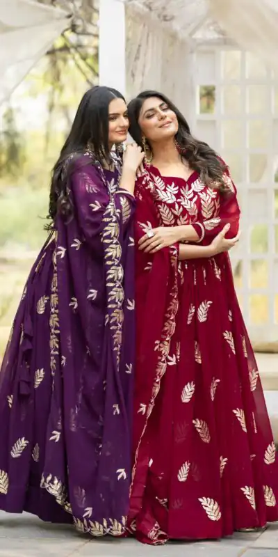 Ram 087 Maroon in Fox Georgette Embroidery Work & Thread Embroidery Gown . Special Price ₹2149. Delivery 4-6 Working Days. Shop now. | Bollywood Gowns, Creative Gowns, Designer Gowns, Embroidered Gowns, Gowns, Party Wear Gowns