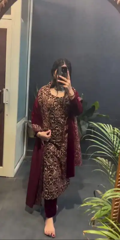 RTC 5940 Maroon Viscos velvet Chinestich Work Salwar Suit with Designer Work. Festive Deal ₹2049. Delivery 4-6 Working Days. Shop now. | Jump Suits, Straight Suits, Tops & Bottoms, Track Suits, Trendy Wear, Casual Suits, Creative suits, Designer Suits, Palazzo Suits, Party Wear Lehenga, Party Wear Suits, Patiala Suits, Salwar suit