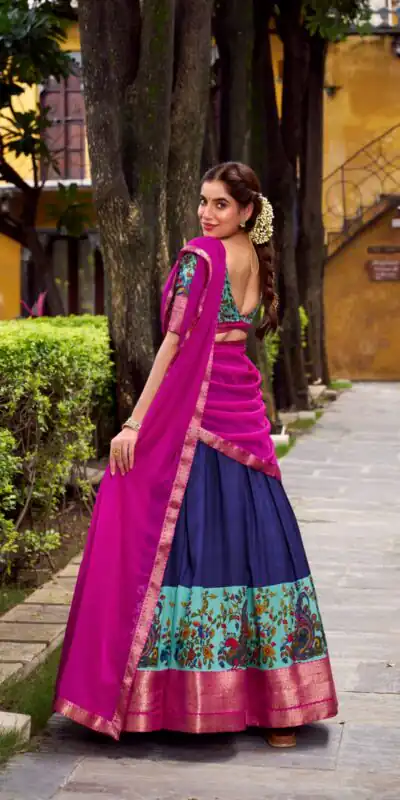 LNB 1244 Navy Blue in Aastha Silk Lace Work & Zari Work Lehenga Choli. Grab it for ₹1349. Delivery 4-6 Working Days. Shop now. | Bollywood Lehenga, Creative Lehenga, Designer Lehenga, Embroidered Lehenga, Lehenga, Party Wear Lehenga