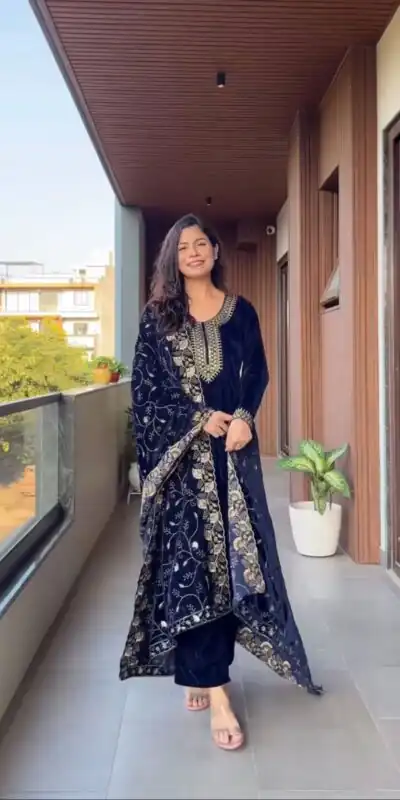 LG 2023 Navy Blue Velvet Salwar Suit with Embroidery Work. Wedding, Party, Festive, Events Get it for ₹2029. Delivery 4-6 Working Days. Shop now. | Designer Suits, Jump Suits, Tops & Bottoms, Track Suits, Trendy Wear, Casual Suits, Creative suits, Palazzo Suits, Party Wear Suits, Patiala Suits, Salwar suit, Straight Suits