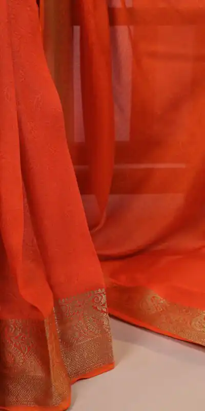 YNF 7908 Orange Mass Mello Saree with Zari Work. Wedding, Party, Festive, Events Introductory Price ₹1449. Delivery 4-6 Working Days. Shop now. | Bollywood Sarees, Creative Sarees, Designer Sarees, Embroidered Sarees, Ethnic Saree, Modern Digital sarees, Party Wear Sarees, Sarees
