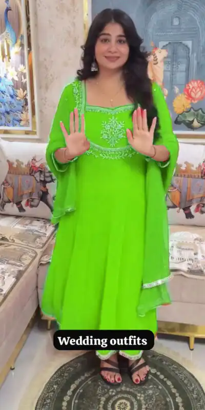LG 2022 Parrot Green Georgette Salwar Suit with Lace Work & Embroidery Work. Exclusive Offer ₹1899. Delivery 4-6 Working Days. Shop now. | Designer Suits, Jump Suits, Tops & Bottoms, Track Suits, Trendy Wear, Casual Suits, Creative suits, Palazzo Suits, Party Wear Suits, Patiala Suits, Salwar suit, Straight Suits