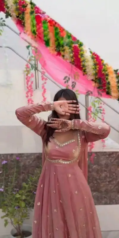 RTC 5937 Peach Fendy silk Gown with Lace Work. Wedding, Party, Festive, Events Get it for ₹2149. Delivery 4-6 Working Days. Shop now. | Bollywood Gowns, Creative Gowns, Designer Gowns, Embroidered Gowns, Gowns, Party Wear Gowns