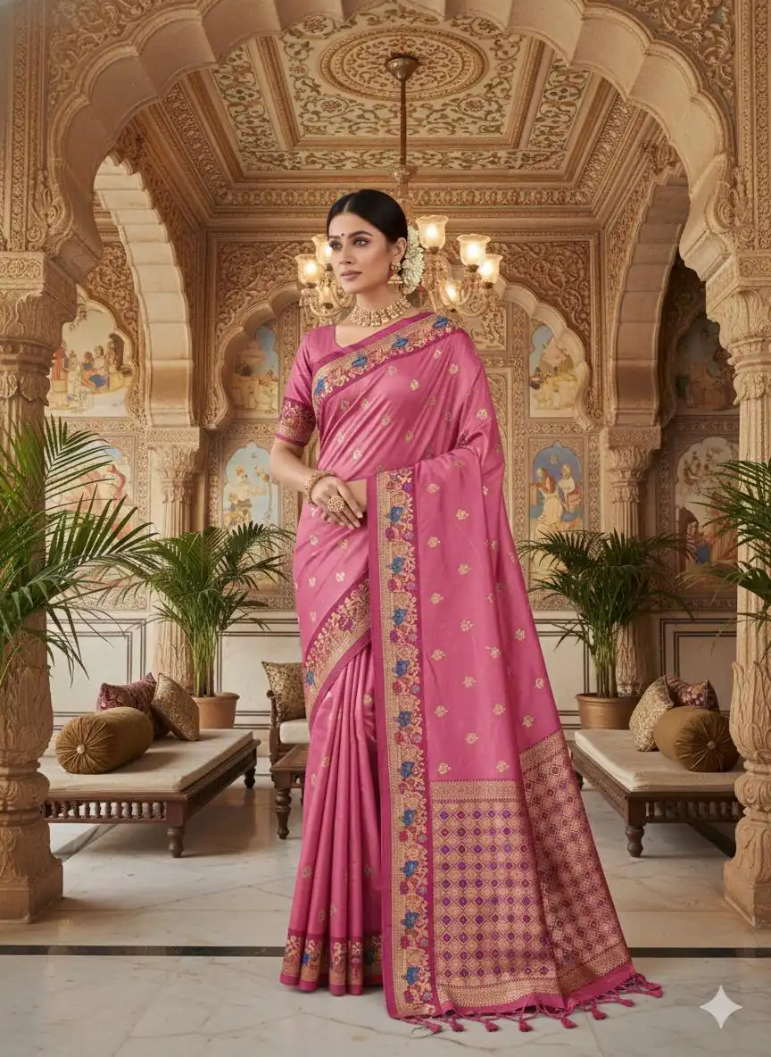 MS 545 Pink Banarasi Silk Saree with Zari Work. Wedding, Party, Festive, Events, Now at just ₹1649. Delivery 4-6 Working Days. Shop now. | Bollywood Sarees, Creative Sarees, Designer Sarees, Embroidered Sarees, Ethnic Saree, Modern Digital sarees, Party Wear Sarees, Sarees