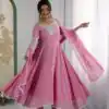 ZF 5012 Pink Blooming Faux Gown with Embroidery Work. Wedding, Party, Festive, Events Grab it for ₹2149. Delivery 4-6 Working Days. Shop now. | Bollywood Lehenga, Creative Lehenga, Designer Lehenga, Embroidered Lehenga, Lehenga, Party Wear Lehenga