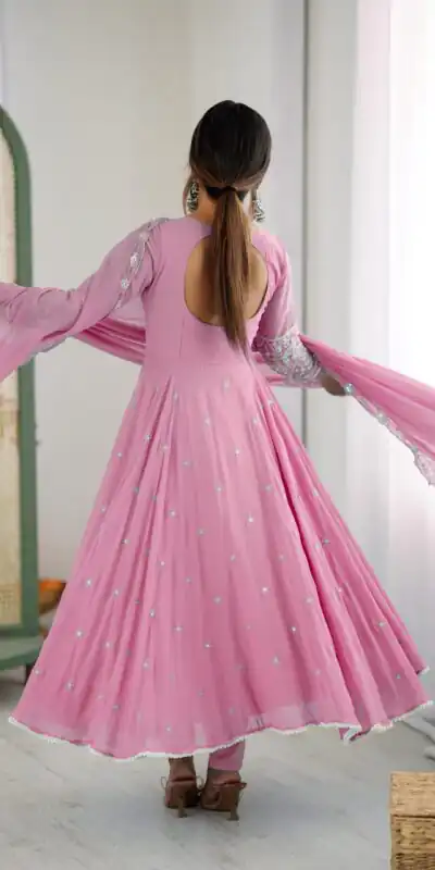ZF 5012 Pink Blooming Faux Gown with Embroidery Work. Wedding, Party, Festive, Events Grab it for ₹2149. Delivery 4-6 Working Days. Shop now. | Bollywood Lehenga, Creative Lehenga, Designer Lehenga, Embroidered Lehenga, Lehenga, Party Wear Lehenga