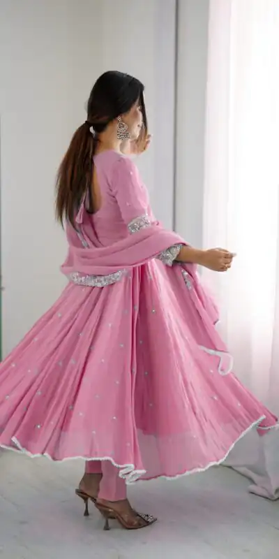 ZF 5012 Pink Blooming Faux Gown with Embroidery Work. Wedding, Party, Festive, Events Grab it for ₹2149. Delivery 4-6 Working Days. Shop now. | Bollywood Lehenga, Creative Lehenga, Designer Lehenga, Embroidered Lehenga, Lehenga, Party Wear Lehenga