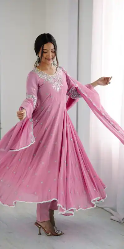 ZF 5012 Pink Blooming Faux Gown with Embroidery Work. Wedding, Party, Festive, Events Grab it for ₹2149. Delivery 4-6 Working Days. Shop now. | Bollywood Lehenga, Creative Lehenga, Designer Lehenga, Embroidered Lehenga, Lehenga, Party Wear Lehenga