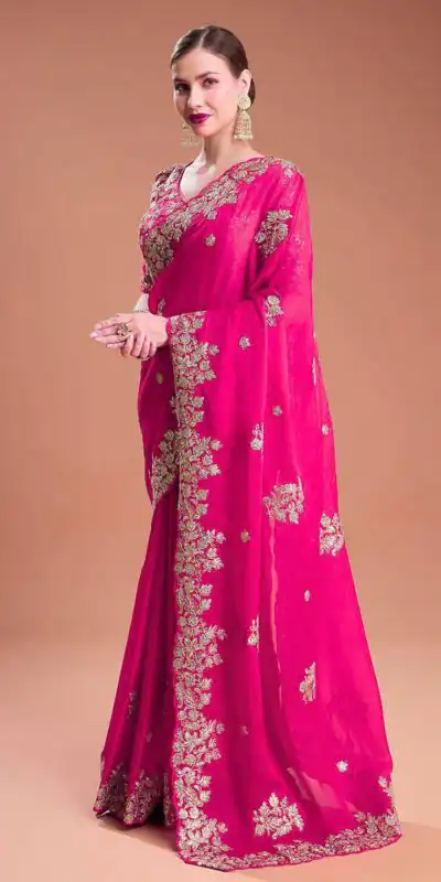 BT 1301 Pink Rangoli Silk Saree with Sequins Work & Embroidery Work. Now at just ₹1999. Delivery 4-6 Working Days. Shop now. | Bollywood Sarees, Creative Sarees, Designer Sarees, Embroidered Sarees, Ethnic Saree, Modern Digital sarees, Party Wear Sarees, Sarees