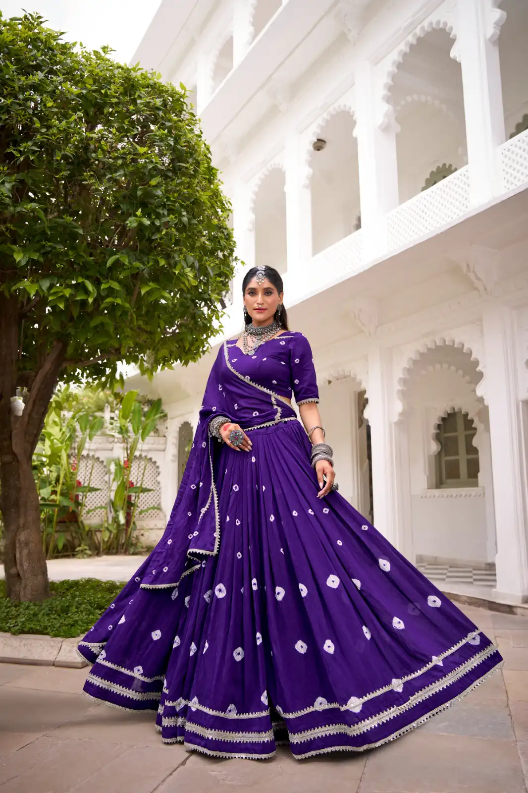 LNB 1663 Purple Color Pure Chander Bandhej Print With Lace Touch Up Lehenga Choli Wedding, Party, Festive, Events Etc. Delivery 4-6 Working Days Rs 1899 | Bollywood Lehenga, Creative Lehenga, Designer Lehenga, Embroidered Lehenga, Lehenga, Party Wear Lehenga