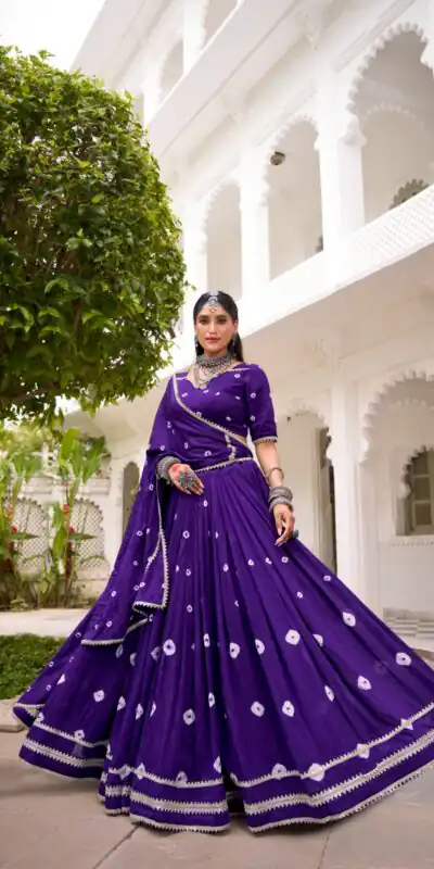 LNB 1663 Purple Color Pure Chander Bandhej Print With Lace Touch Up Lehenga Choli Wedding, Party, Festive, Events Etc. Delivery 4-6 Working Days Rs 1899 | Bollywood Lehenga, Creative Lehenga, Designer Lehenga, Embroidered Lehenga, Lehenga, Party Wear Lehenga