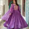 Ram 146 Purple Fendy Silk Gown With Embroidery Work. Special Price ₹2049. Wedding, Party, Festive, Events, Delivery 4-6 Working Days. Shop now. | Bollywood Gowns, Creative Gowns, Designer Gowns, Embroidered Gowns, Gowns, Party Wear Gowns