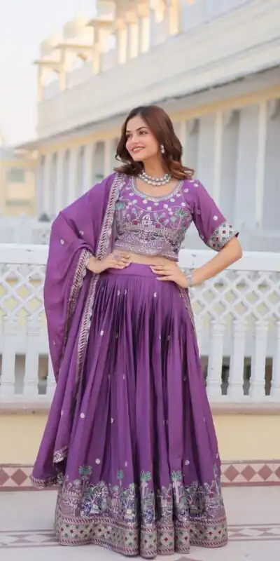 Ram 064 Purple Pure Chinon Lehenga Choli with Embroidery Work. Introductory Price ₹3049. Delivery 4-6 Working Days. Shop now. | Bollywood Lehenga, Creative Lehenga, Designer Lehenga, Embroidered Lehenga, Lehenga, Party Wear Lehenga
