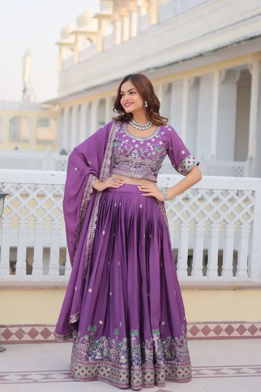 Ram 064 Purple Pure Chinon Lehenga Choli with Embroidery Work. Introductory Price ₹3049. Delivery 4-6 Working Days. Shop now. | Bollywood Lehenga, Creative Lehenga, Designer Lehenga, Embroidered Lehenga, Lehenga, Party Wear Lehenga