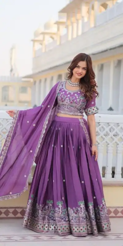 Ram 064 Purple Pure Chinon Lehenga Choli with Embroidery Work. Introductory Price ₹3049. Delivery 4-6 Working Days. Shop now. | Bollywood Lehenga, Creative Lehenga, Designer Lehenga, Embroidered Lehenga, Lehenga, Party Wear Lehenga