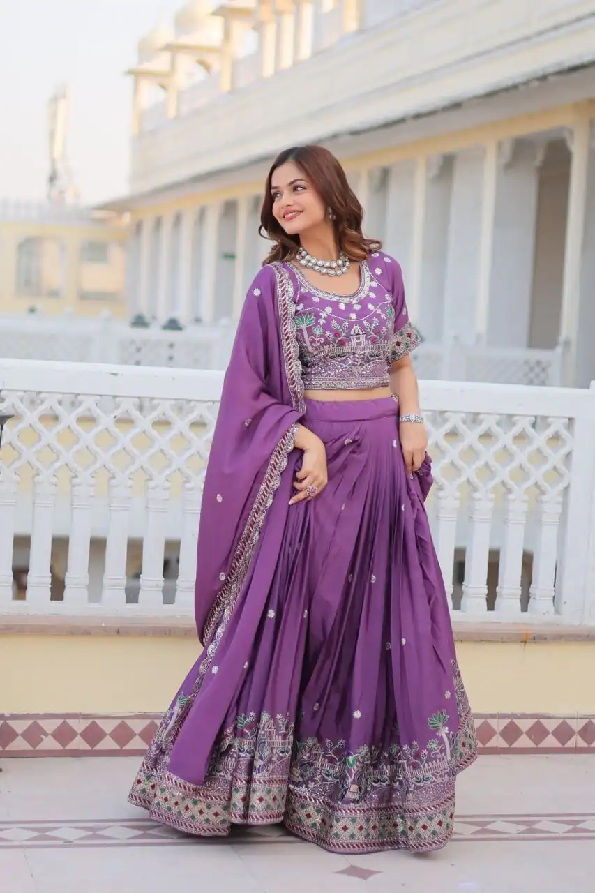 Ram 064 Purple Pure Chinon Lehenga Choli with Embroidery Work. Introductory Price ₹3049. Delivery 4-6 Working Days. Shop now. | Bollywood Lehenga, Creative Lehenga, Designer Lehenga, Embroidered Lehenga, Lehenga, Party Wear Lehenga