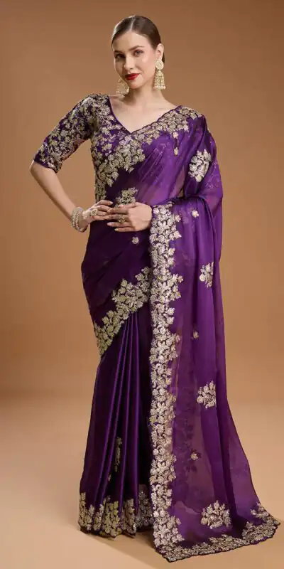 BT 1301 Purple Rangoli Silk Saree with Sequins Work & Embroidery Work. Now at just ₹1999. Delivery 4-6 Working Days. Shop now. | Bollywood Sarees, Creative Sarees, Designer Sarees, Embroidered Sarees, Ethnic Saree, Modern Digital sarees, Party Wear Sarees, Sarees