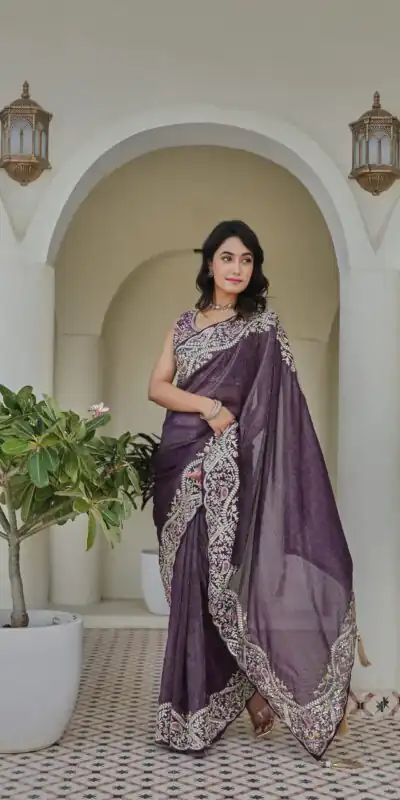 Ram 010 Purple Color Silver Crunchy Saree with Embroidery Work. Special Price ₹2149. Delivery 4-6 Working Days. Shop now. | Bollywood Sarees, Creative Sarees, Designer Sarees, Embroidered Sarees, Ethnic Saree, Modern Digital sarees, Party Wear Sarees, Sarees
