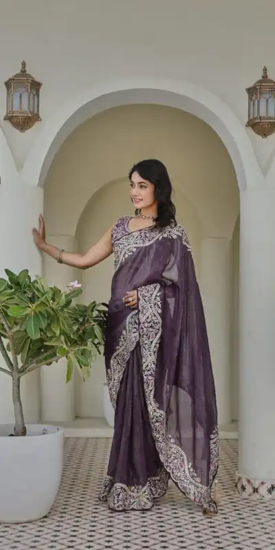 Ram 010 Purple Color Silver Crunchy Saree with Embroidery Work. Special Price ₹2149. Delivery 4-6 Working Days. Shop now. | Bollywood Sarees, Creative Sarees, Designer Sarees, Embroidered Sarees, Ethnic Saree, Modern Digital sarees, Party Wear Sarees, Sarees