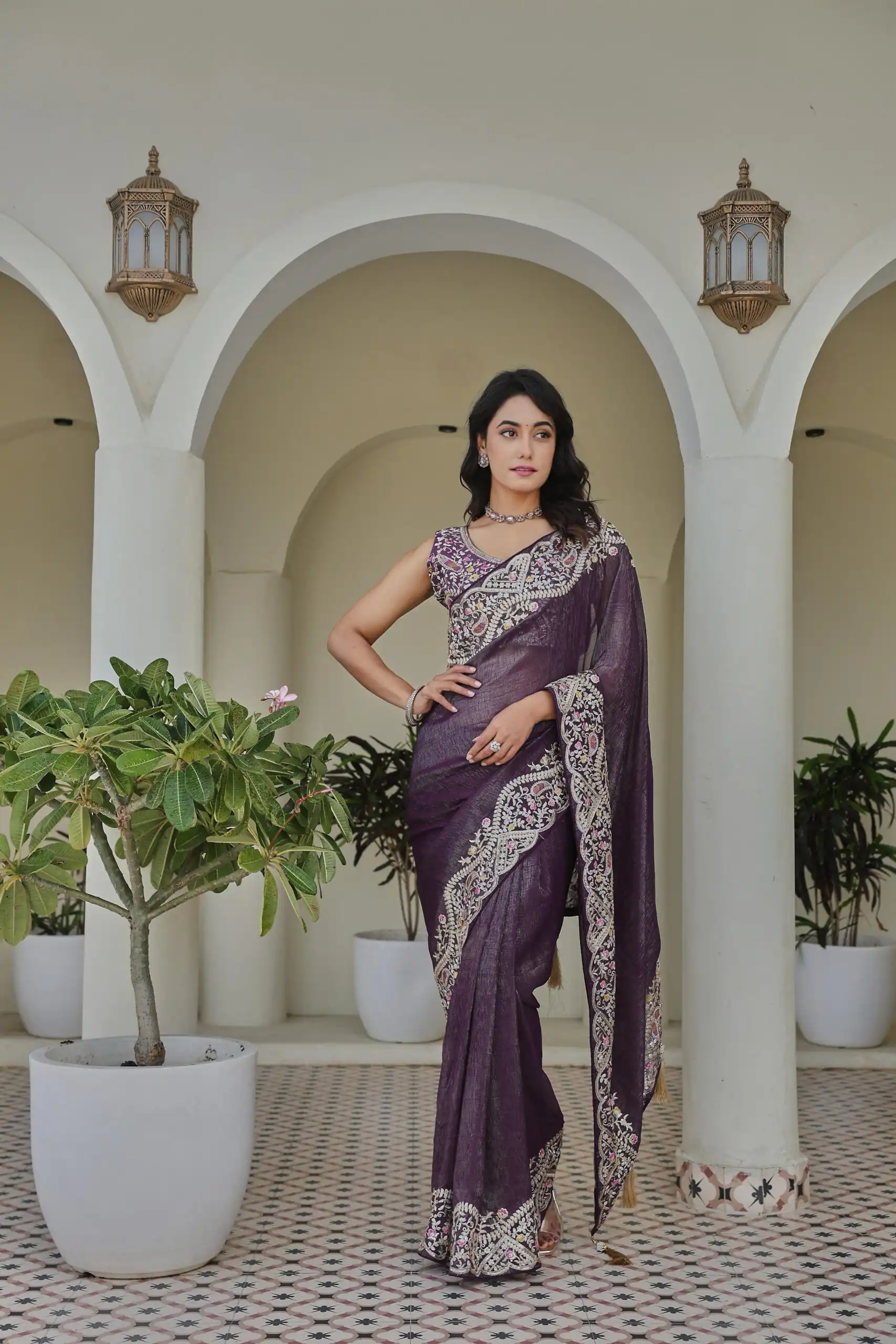 Ram 010 Purple Color Silver Crunchy Saree with Embroidery Work. Special Price ₹2149. Delivery 4-6 Working Days. Shop now. | Bollywood Sarees, Creative Sarees, Designer Sarees, Embroidered Sarees, Ethnic Saree, Modern Digital sarees, Party Wear Sarees, Sarees