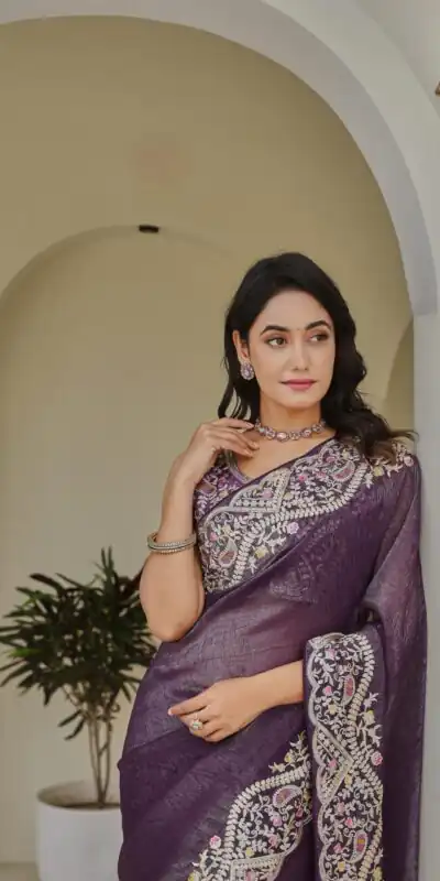 Ram 010 Purple Color Silver Crunchy Saree with Embroidery Work. Special Price ₹2149. Delivery 4-6 Working Days. Shop now. | Bollywood Sarees, Creative Sarees, Designer Sarees, Embroidered Sarees, Ethnic Saree, Modern Digital sarees, Party Wear Sarees, Sarees