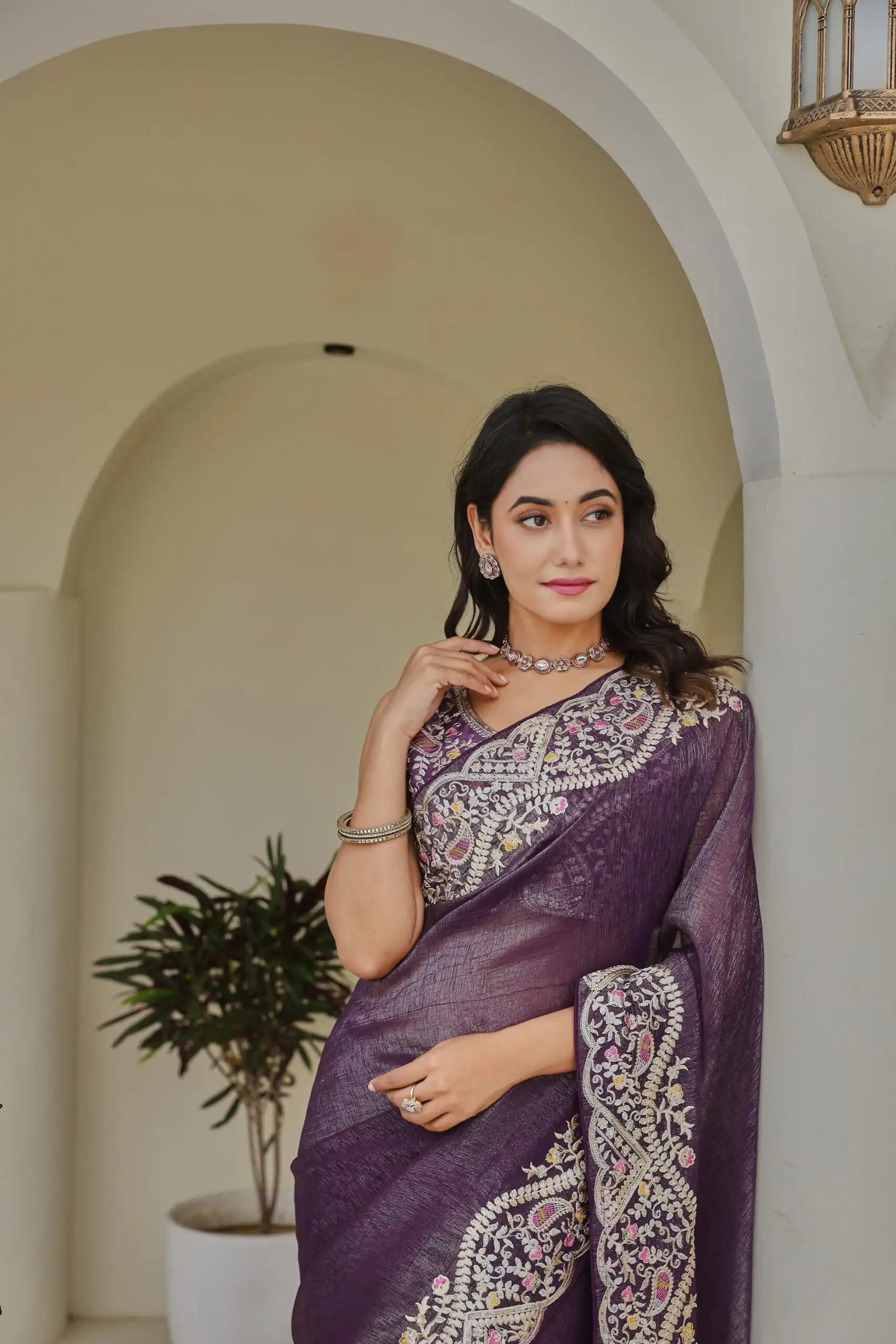 Ram 010 Purple Color Silver Crunchy Saree with Embroidery Work. Special Price ₹2149. Delivery 4-6 Working Days. Shop now. | Bollywood Sarees, Creative Sarees, Designer Sarees, Embroidered Sarees, Ethnic Saree, Modern Digital sarees, Party Wear Sarees, Sarees