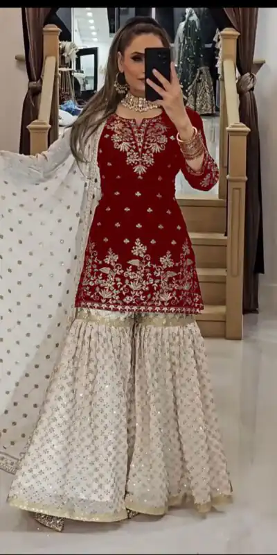 VLM 264 Red in Fox Georgette Embroidery Work & Lace Work Salwar Suit . Best Price ₹2399. Delivery 4-6 Working Days. Shop now. | Designer Suits, Jump Suits, Tops & Bottoms, Track Suits, Trendy Wear, Casual Suits, Creative suits, Palazzo Suits, Party Wear Suits, Patiala Suits, Salwar suit, Straight Suits