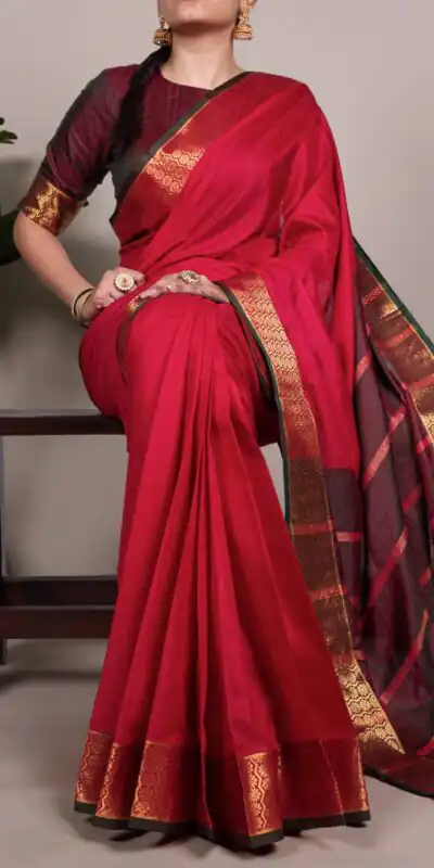 YNF 7408 Red Color Poly Cotton Saree With Zari Work. Wedding, Party, Festive, Events, Affordable Price ₹1399. Delivery 4-6 Working Days. Shop now. | Bollywood Sarees, Creative Sarees, Designer Sarees, Embroidered Sarees, Ethnic Saree, Modern Digital sarees, Party Wear Sarees, Sarees