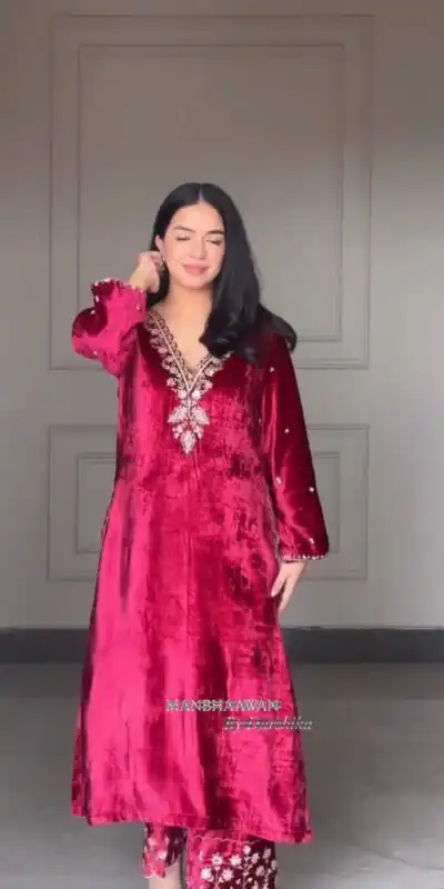 LG 2025 Red Velvet Salwar Suit with Embroidery Work & Lace Work. Exclusive Offer ₹1899. Delivery 4-6 Working Days. Shop now. | Designer Suits, Jump Suits, Tops & Bottoms, Track Suits, Trendy Wear, Casual Suits, Creative suits, Palazzo Suits, Party Wear Suits, Patiala Suits, Salwar suit, Straight Suits