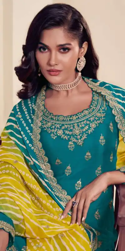 DS V 72961 Teal in Viscose Chinon Zari Work & Embroidery Work Salwar Suit . Special Price ₹2549. Delivery 4-6 Working Days. Shop now. | Designer Suits, Jump Suits, Tops & Bottoms, Track Suits, Trendy Wear, Casual Suits, Creative suits, Palazzo Suits, Party Wear Suits, Patiala Suits, Salwar suit, Straight Suits