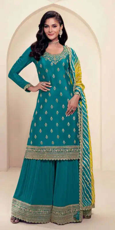 DS V 72961 Teal in Viscose Chinon Zari Work & Embroidery Work Salwar Suit . Special Price ₹2549. Delivery 4-6 Working Days. Shop now. | Designer Suits, Jump Suits, Tops & Bottoms, Track Suits, Trendy Wear, Casual Suits, Creative suits, Palazzo Suits, Party Wear Suits, Patiala Suits, Salwar suit, Straight Suits