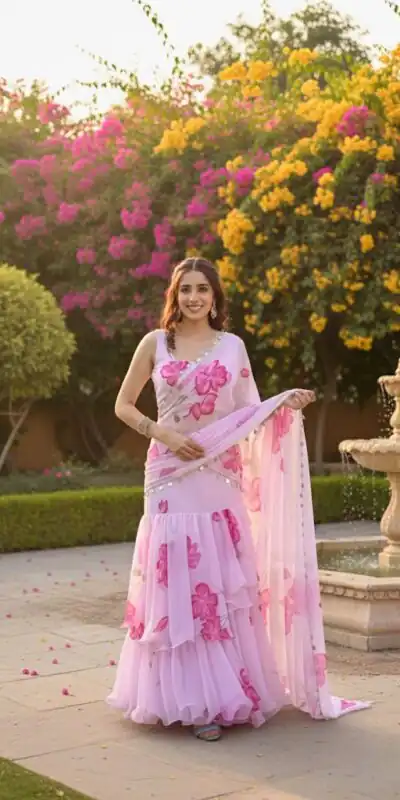 Baby Pink Premium Faux Georgette Saree BD 1805 Baby Pink with Digital Print. Now at just ₹2049. Delivery 4-6 Working Days. Shop now. | Bollywood Sarees, Creative Sarees, Designer Sarees, Embroidered Sarees, Ethnic Saree, Modern Digital sarees, Party Wear Sarees, Sarees