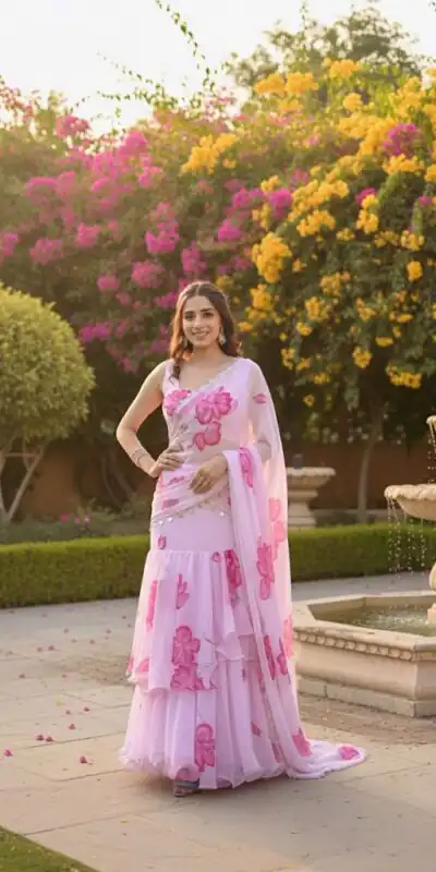 Baby Pink Premium Faux Georgette Saree BD 1805 Baby Pink with Digital Print. Now at just ₹2049. Delivery 4-6 Working Days. Shop now. | Bollywood Sarees, Creative Sarees, Designer Sarees, Embroidered Sarees, Ethnic Saree, Modern Digital sarees, Party Wear Sarees, Sarees