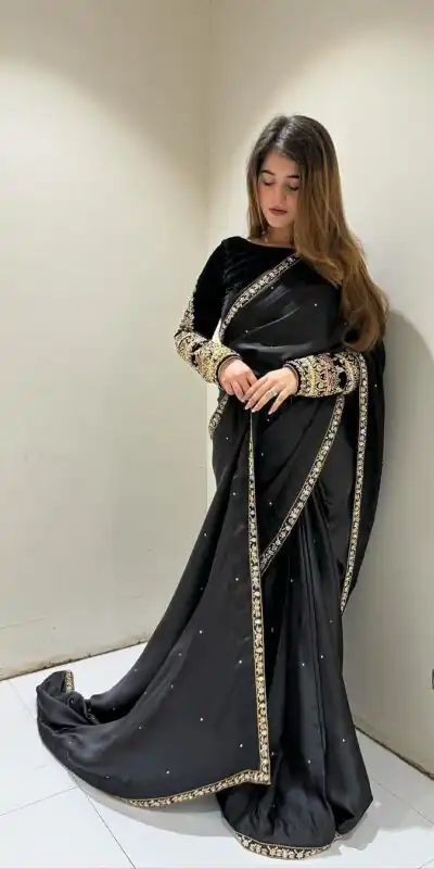 ST 403 Black in 9000 Velvet Embroidery Work & Lace Work Saree . Introductory Price ₹1999. Delivery 4-6 Working Days. Shop now. | Bollywood Sarees, Creative Sarees, Designer Sarees, Embroidered Sarees, Ethnic Saree, Modern Digital sarees, Party Wear Sarees, Sarees