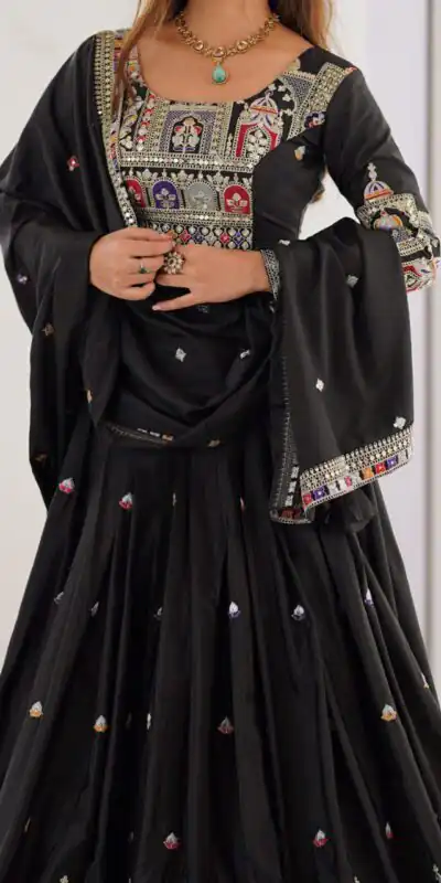 MF TAJ 1003 Black in Color Chinon Silk Embroidery Work Lehenga Choli . Get it for ₹1949. Delivery 4-6 Working Days. Shop now. | Bollywood Lehenga, Creative Lehenga, Designer Lehenga, Embroidered Lehenga, Lehenga, Party Wear Lehenga
