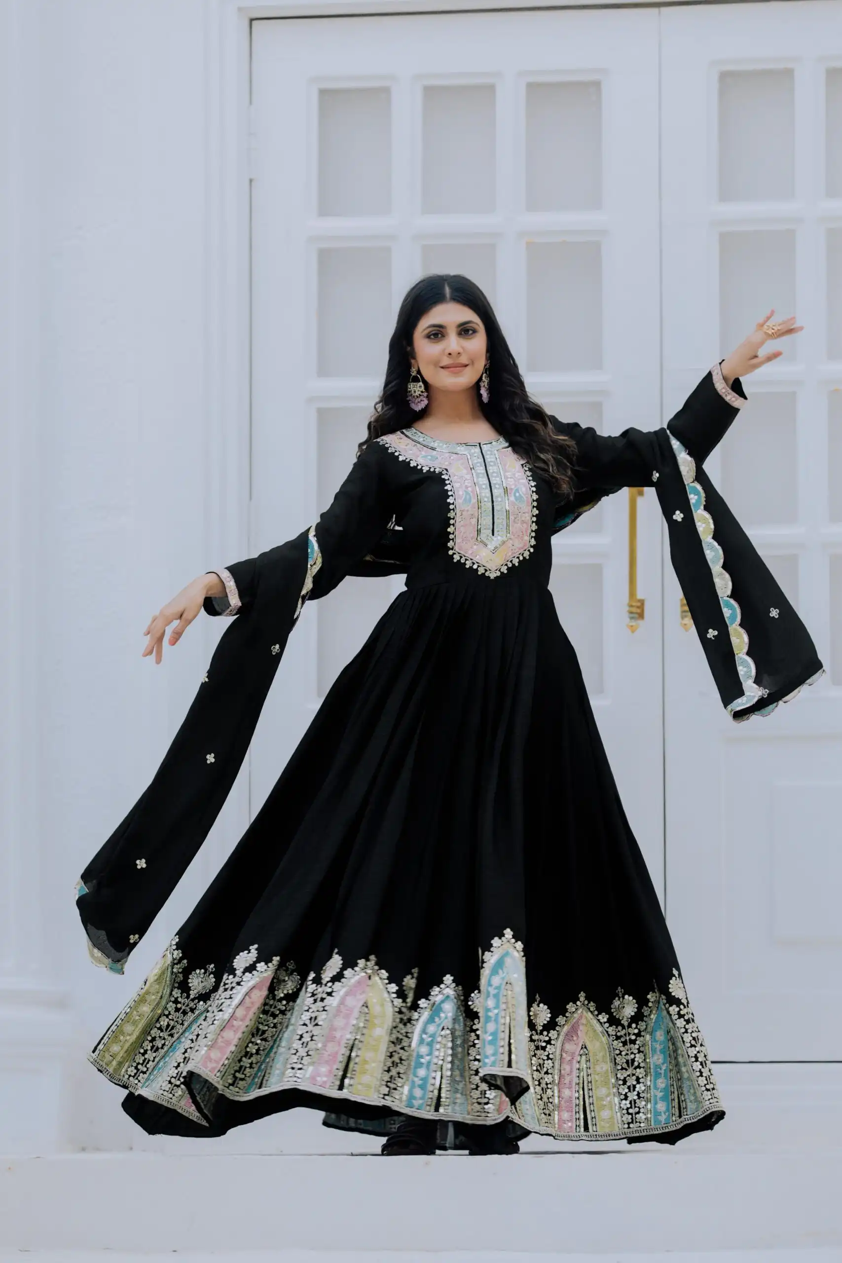 ZF 5002 Black Color Chinon Silk Salwar Suit with Embroidery Work. Festive Deal ₹2099. Delivery 4-6 Working Days. Shop now. | Jump Suits, Straight Suits, Tops & Bottoms, Track Suits, Trendy Wear, Casual Suits, Creative suits, Designer Suits, Palazzo Suits, Party Wear Suits, Patiala Suits, Salwar suit