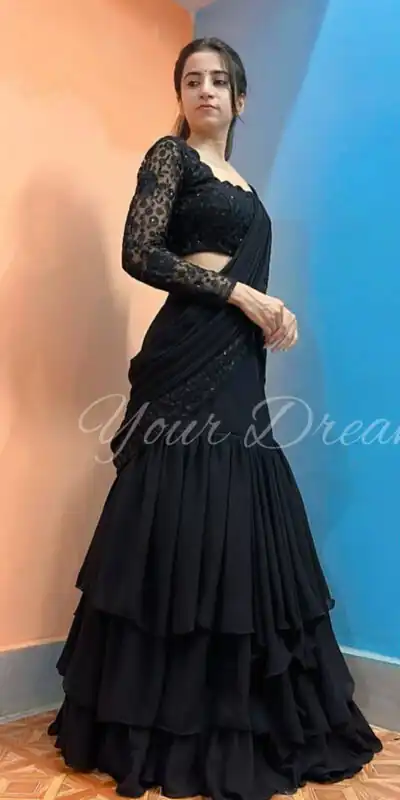 KF 1663 Black Faux Georgette Lehenga Choli with Embroidery Work & Sequins Work. Grab it for ₹2099. Delivery 4-6 Working Days. Shop now. | Bollywood Lehenga, Creative Lehenga, Designer Lehenga, Embroidered Lehenga, Lehenga, Party Wear Lehenga