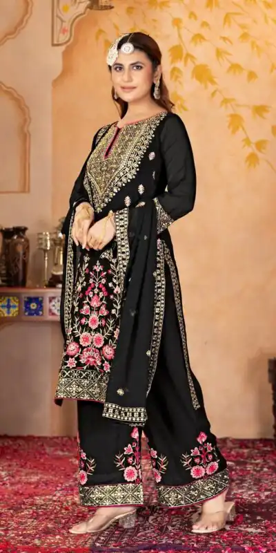 KF 1686 Black Faux Georgette Salwar Suit with Embroidery Work & Mirror Work. Exclusive Offer ₹2449. Delivery 4-6 Working Days. Shop now. | Jump Suits, Straight Suits, Tops & Bottoms, Track Suits, Trendy Wear, Casual Suits, Creative suits, Designer Suits, Palazzo Suits, Party Wear Suits, Patiala Suits, Salwar suit
