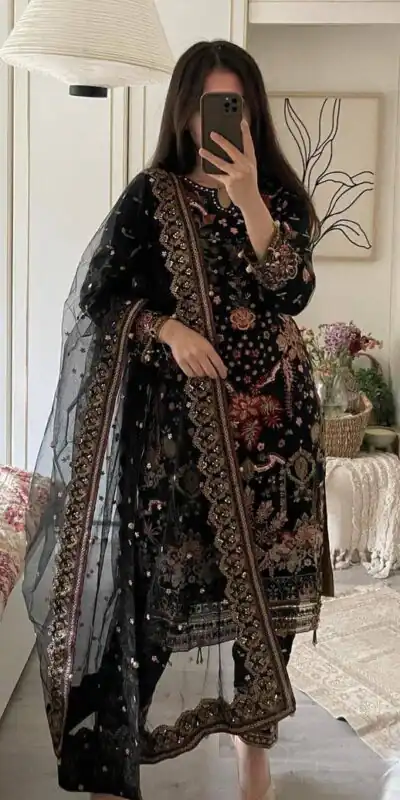 ST 169 Black in Faux Georgette Designer Work Salwar Suit . Wedding, Party, Festive, Events, Get it for ₹2049. Delivery 4-6 Working Days. Shop now. | Jump Suits, Straight Suits, Tops & Bottoms, Track Suits, Trendy Wear, Casual Suits, Creative suits, Designer Suits, Palazzo Suits, Party Wear Suits, Patiala Suits, Salwar suit