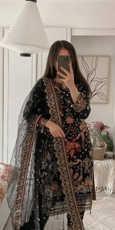 ST 169 Black in Faux Georgette Designer Work Salwar Suit . Wedding, Party, Festive, Events, Get it for ₹2049. Delivery 4-6 Working Days. Shop now. | Jump Suits, Straight Suits, Tops & Bottoms, Track Suits, Trendy Wear, Casual Suits, Creative suits, Designer Suits, Palazzo Suits, Party Wear Suits, Patiala Suits, Salwar suit