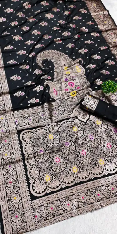 MB 3279 Black Soft Banarasi Silk Saree with Lace Work & Zari Work. Festive Deal ₹1899. Delivery 4-6 Working Days. Shop now. | Bollywood Sarees, Creative Sarees, Designer Sarees, Embroidered Sarees, Ethnic Saree, Modern Digital sarees, Party Wear Sarees, Sarees