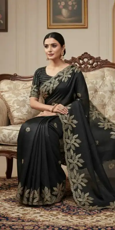 JR 656 Black Soft Organza Silk Saree Perfect for Wedding, Party, Durga Puja, Baisakhi, Temple Visit – . Affordable Price ₹1799. Delivery 4-6 Working D | Bollywood Sarees, Creative Sarees, Designer Sarees, Embroidered Sarees, Ethnic Saree, Modern Digital sarees, Party Wear Sarees, Sarees