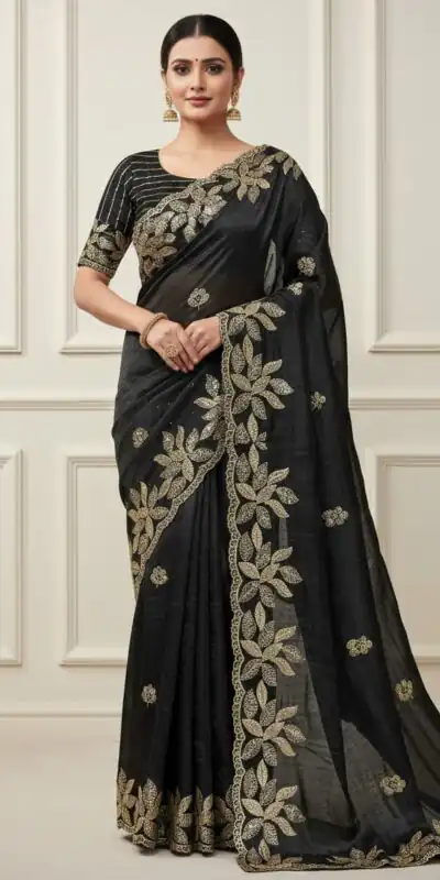 JR 656 Black Soft Organza Silk Saree Perfect for Wedding, Party, Durga Puja, Baisakhi, Temple Visit – . Affordable Price ₹1799. Delivery 4-6 Working D | Bollywood Sarees, Creative Sarees, Designer Sarees, Embroidered Sarees, Ethnic Saree, Modern Digital sarees, Party Wear Sarees, Sarees