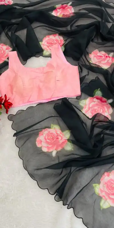 BT 412 Black TB Organza Saree with Digital Print. Wedding, Party, Festive, Events, Navratri Garba, Special Price ₹1649. Delivery 4-6 Working Days. Shop now. | Bollywood Sarees, Creative Sarees, Designer Sarees, Embroidered Sarees, Ethnic Saree, Modern Digital sarees, Party Wear Sarees, Sarees