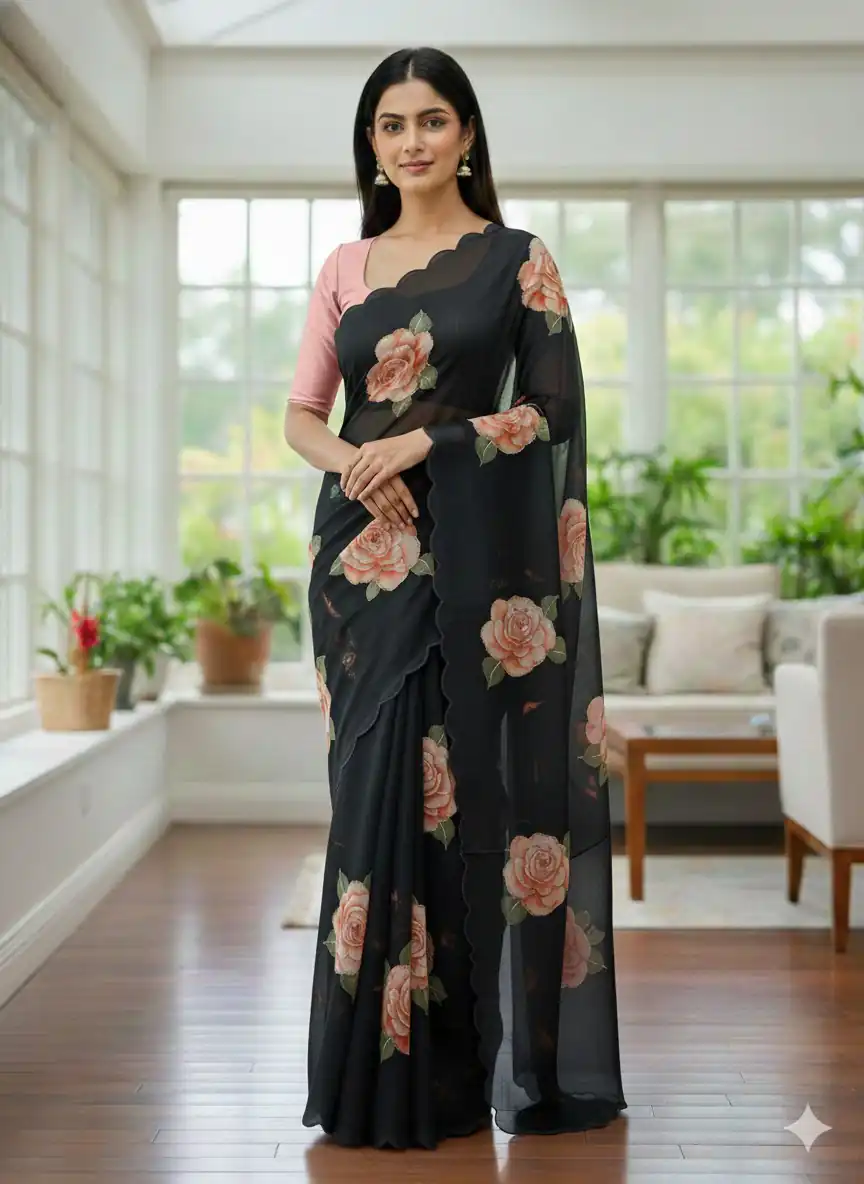 BT 412 Black TB Organza Saree with Digital Print. Wedding, Party, Festive, Events, Navratri Garba, Special Price ₹1649. Delivery 4-6 Working Days. Shop now. | Bollywood Sarees, Creative Sarees, Designer Sarees, Embroidered Sarees, Ethnic Saree, Modern Digital sarees, Party Wear Sarees, Sarees
