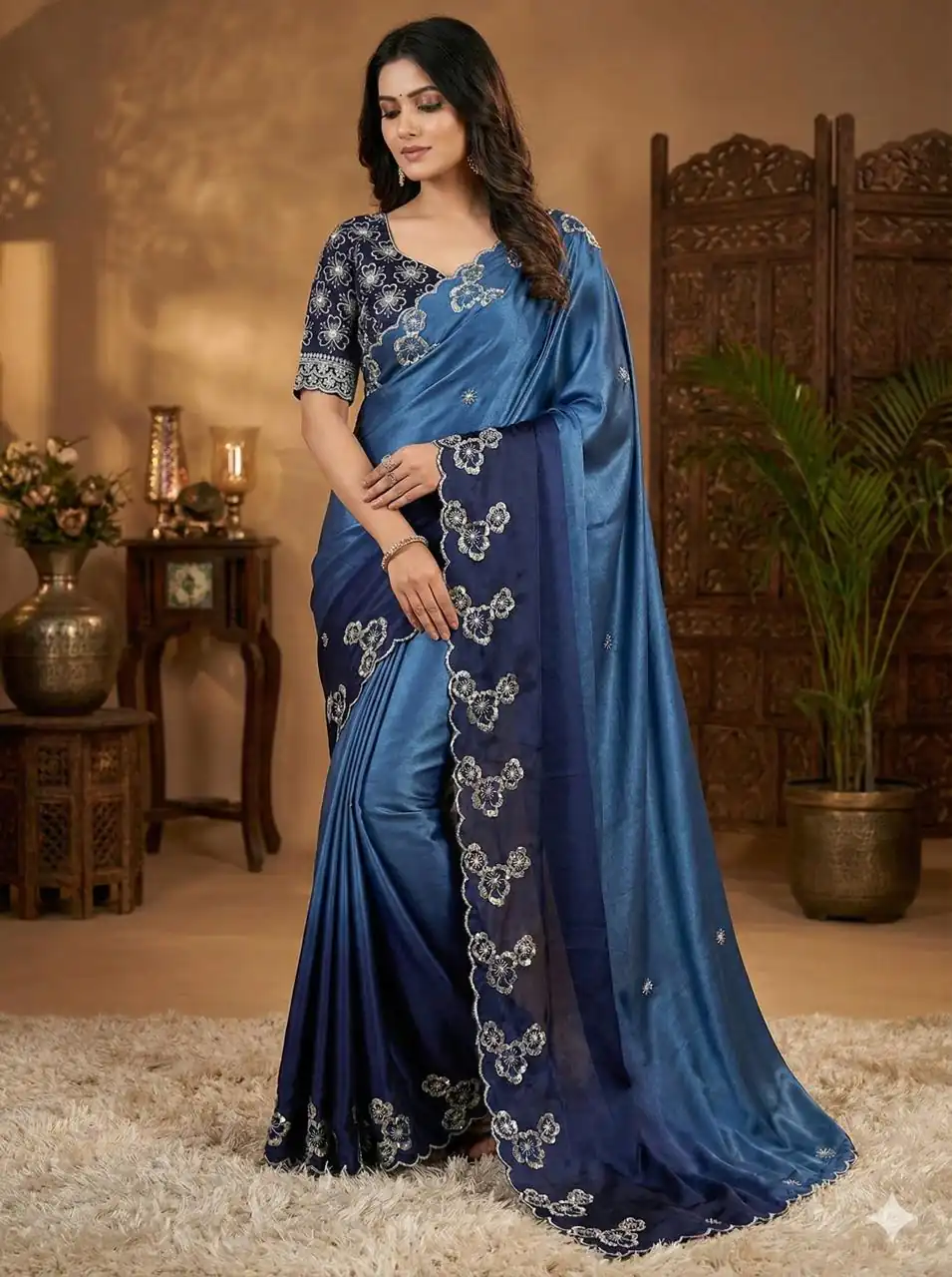 MS 461 Blue Chinnon Saree Perfect for Wedding, Party, Traditional Day, Haldi, Housewarming – . Exclusive Offer ₹1649. Delivery 4-6 Working Days. Shop now | Bollywood Sarees, Creative Sarees, Designer Sarees, Embroidered Sarees, Ethnic Saree, Modern Digital sarees, Party Wear Sarees, Sarees