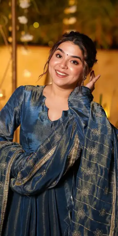 VLM 311 Blue Cosmos Silk Gown. Perfect for Wedding, Party, Baby Shower, Reception, Haldi – Now at just ₹2399. Delivery 4-6 Working Days. Shop now. | Bollywood Gowns, Creative Gowns, Designer Gowns, Embroidered Gowns, Gowns, Party Wear Gowns