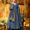 Blue Cosmos Silk Lace Embroidery Work Gown