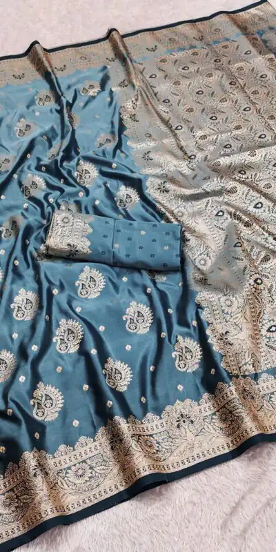 MB 9 Blue Color Satin Silk Saree with Lace Work & Zari Work. Wedding, Party, Festive, Events Exclusive Offer ₹2149. Delivery 4-6 Working Days. Shop now. | Bollywood Sarees, Creative Sarees, Designer Sarees, Embroidered Sarees, Ethnic Saree, Modern Digital sarees, Party Wear Sarees, Sarees