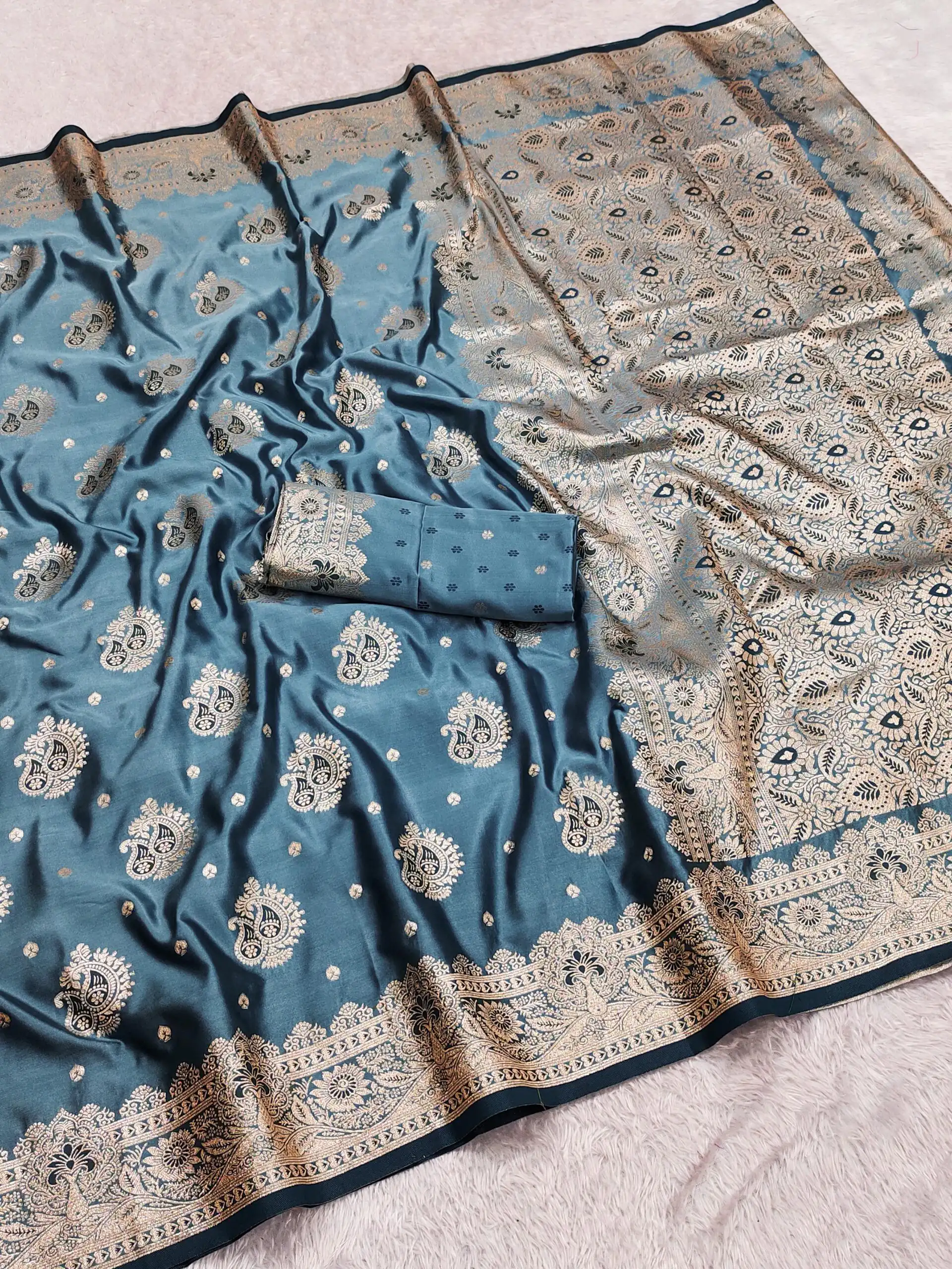 MB 9 Blue Color Satin Silk Saree with Lace Work & Zari Work. Wedding, Party, Festive, Events Exclusive Offer ₹2149. Delivery 4-6 Working Days. Shop now. | Bollywood Sarees, Creative Sarees, Designer Sarees, Embroidered Sarees, Ethnic Saree, Modern Digital sarees, Party Wear Sarees, Sarees